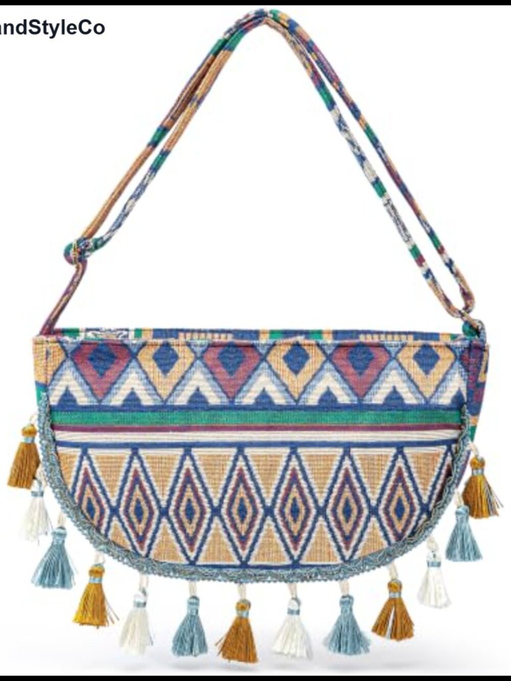 Boho Crescent Woven Tassel Crossbody Bag Adjustable Strap Shoulder Purse